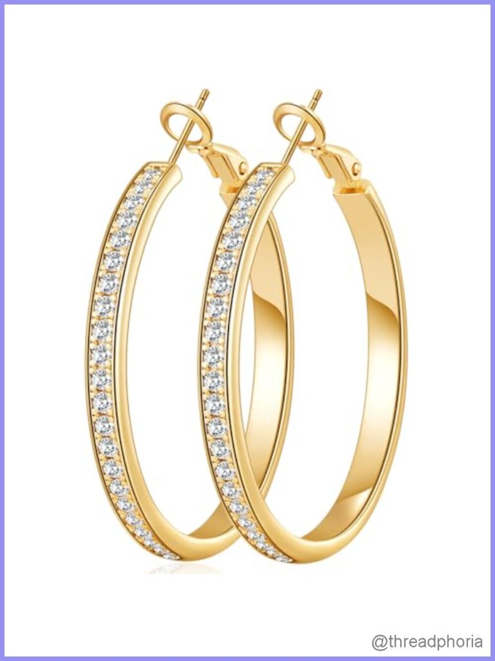 Large Rhinestone Hoop Earrings CZ Silver/Gold Plated Non Tarnish Hypoallergenic